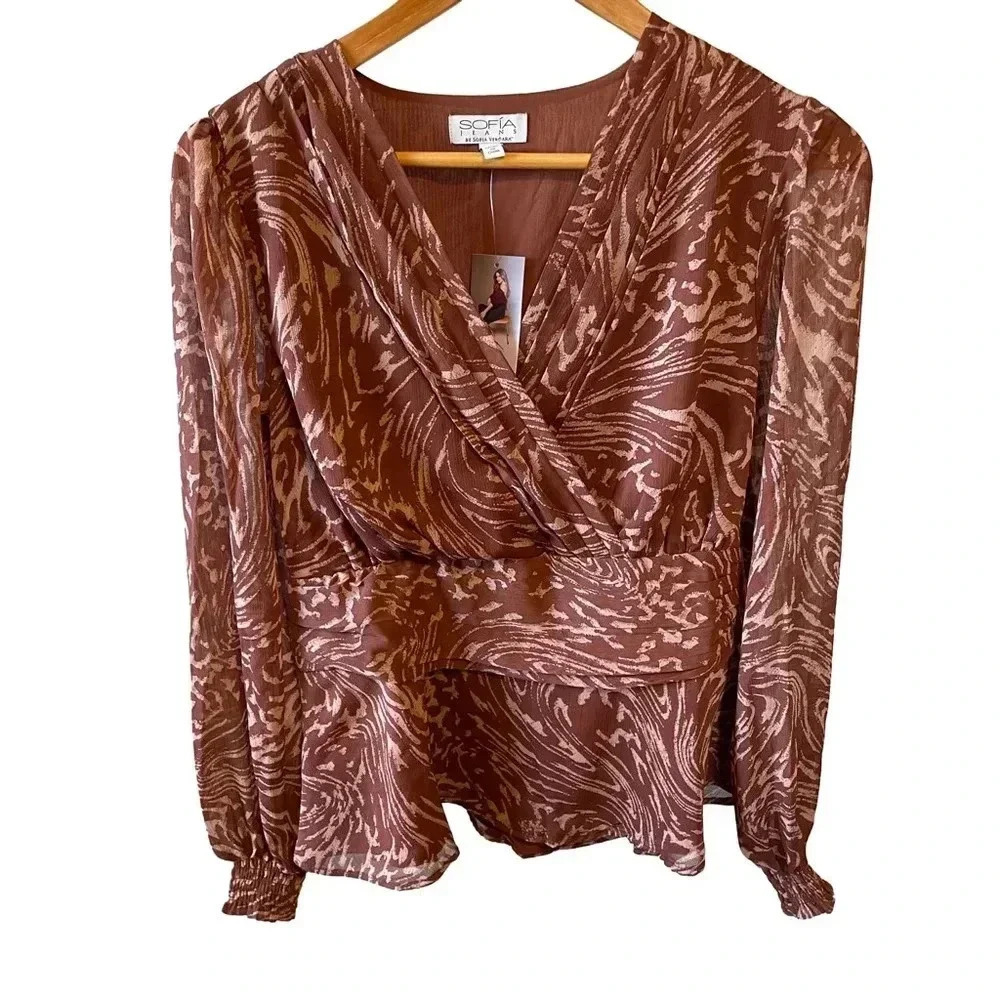 Sofia Jeans Women's Long‎ Sleeve Ruched Waist Top Size Small